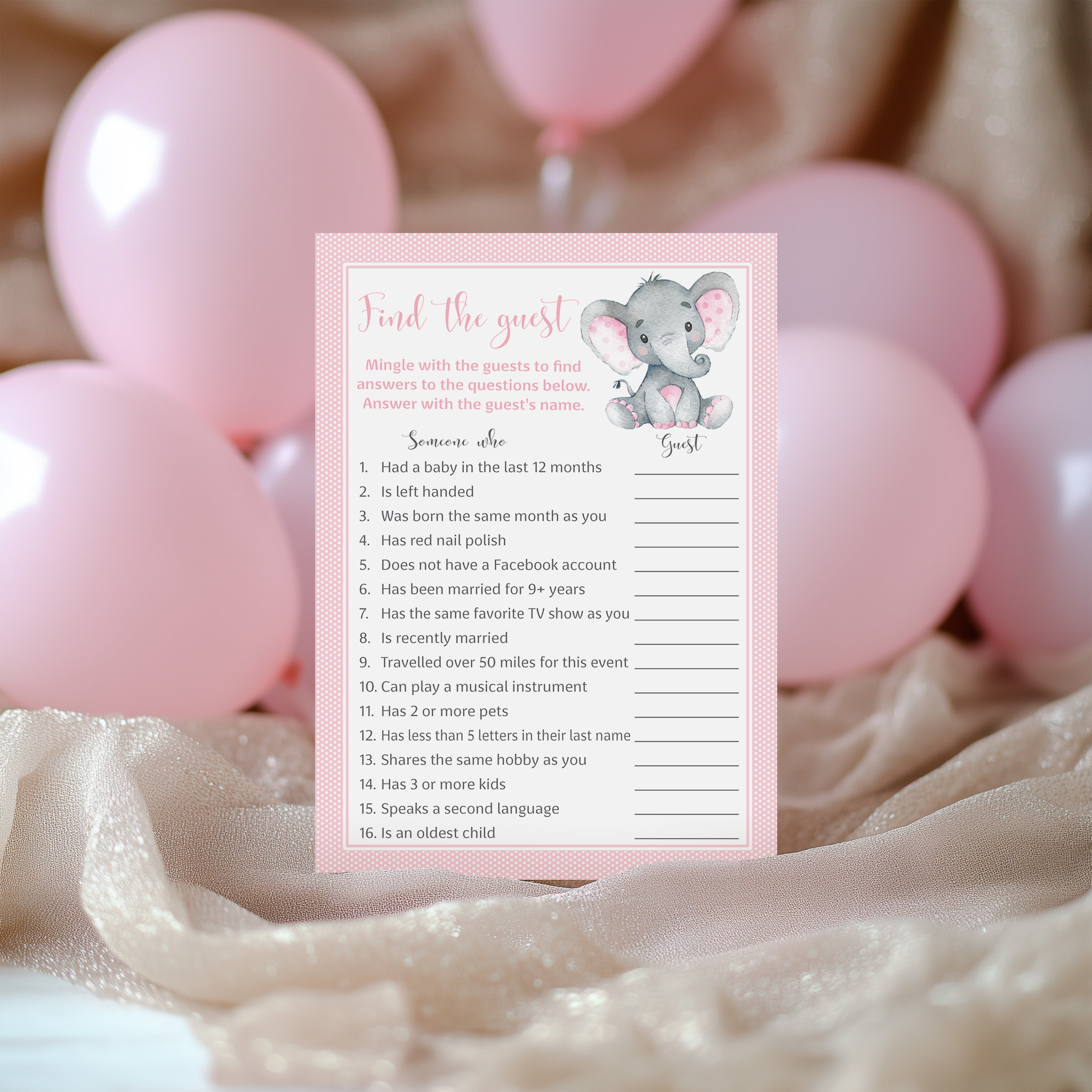 FIND THE GUEST Baby Shower Game - Pack Of 25 - GIRL Baby