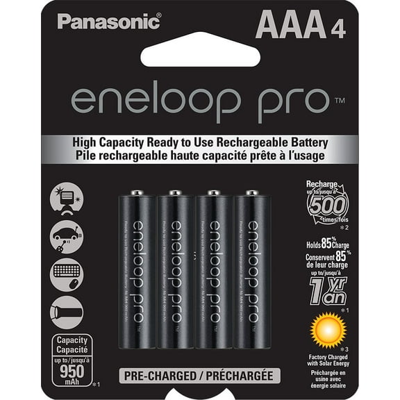 Panasonic BK-4HCCA4BA eneloop Pro AAA New High Capacity Ni-MH Pre-Charged Rechargeable Batteries, 4 Pack