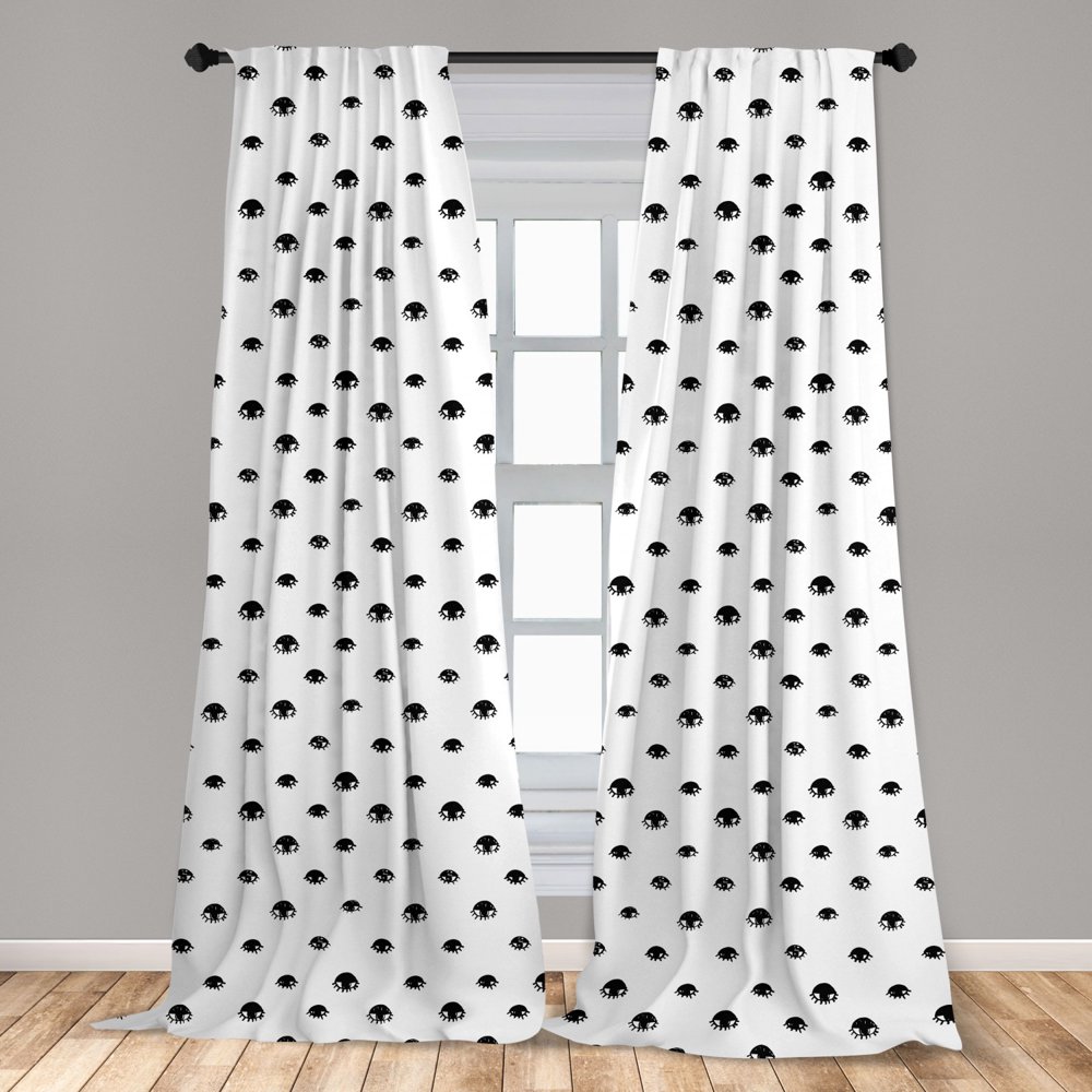 Eyelash Curtains 2 Panels Set, Repeating Hand Drawn Style Black Eye