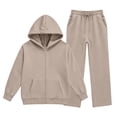 thumbnail image 4 of JULMCOMO Girls Sweatsuits Fleece Full Zip Up Long Sleeve Comfy Hoodie Casual Tracksuits Drawstring Loose Sweatpants Soft Two Piece Sets with Front Pocket Camel 13-14 Years, 4 of 6