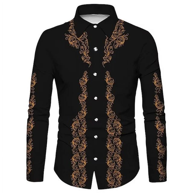 Venta caliente 2024 nueva moda camisa estampada con flores para hombre camisas casuales de manga larga de talla grande camisa de oficina ajustada para hombre XS-6XL