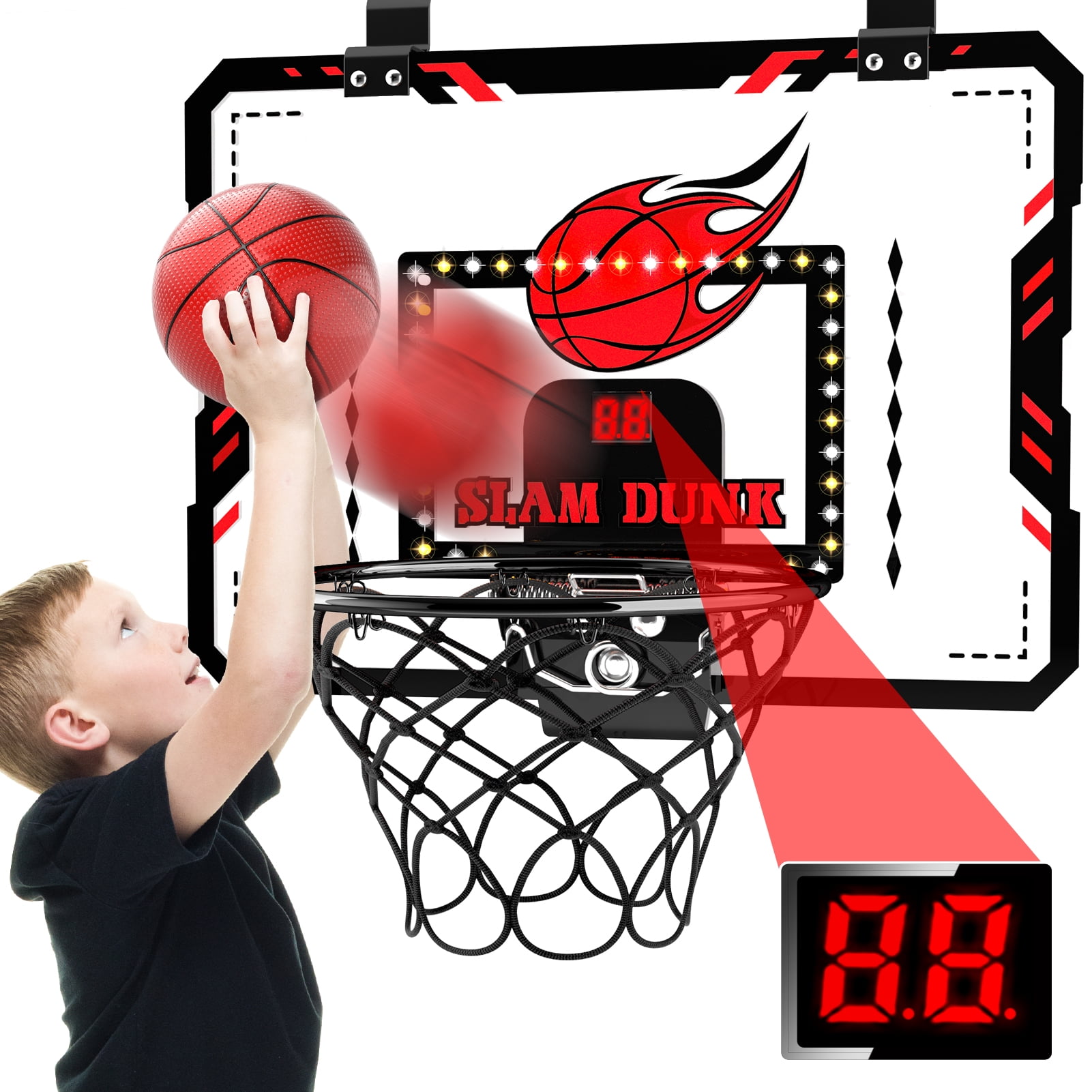 MAVOLIO Indoor Mini Basketball Hoop for Kids, over the door Toddler Basketball Toy with LED Scoring, Ideal Birthday Gift for Kids Boys 3-12