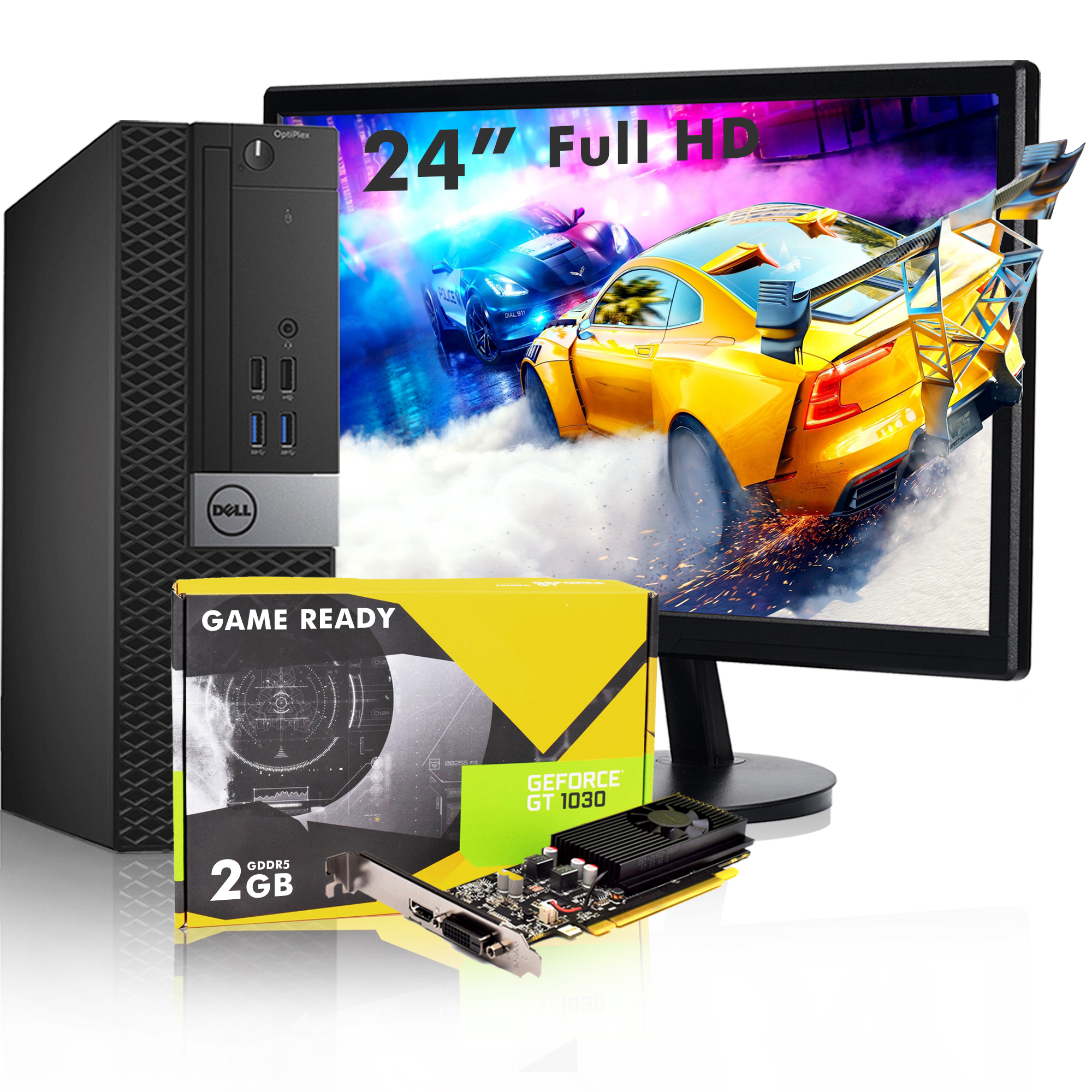 Dell Optiplex Gaming PC Desktop Quad core i7 6700 with GeForce GT1030 2GB DDR5 24Inch FHD 