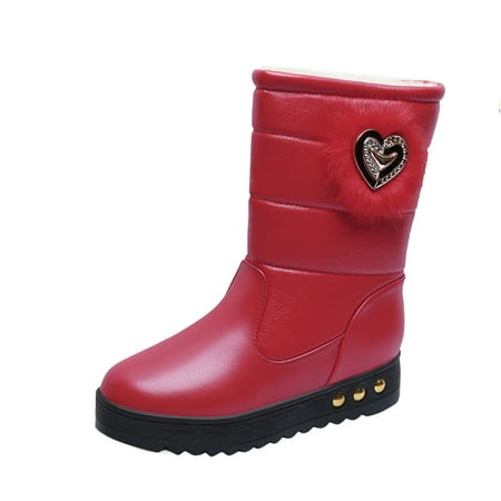 Siilsaa Warm Booties for Women Women Ladies Snow Boots Mid-Calf Winter Shoes Thickened Plush Warm Shoes with Anti-slip Rubber Base Red 7