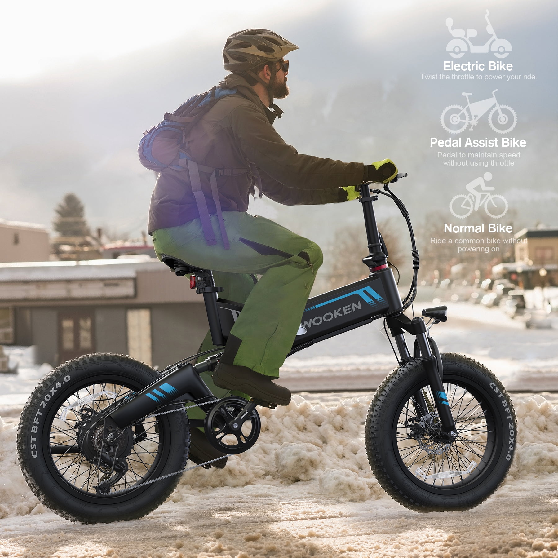 Wooken 20"X4.0 Fat Tire Electric Bike for Adults, 500W Foldable Electric Bicycle with 48V 10Ah Built-in Battery, Shimano 7 Speed, Dual Shock Absorber