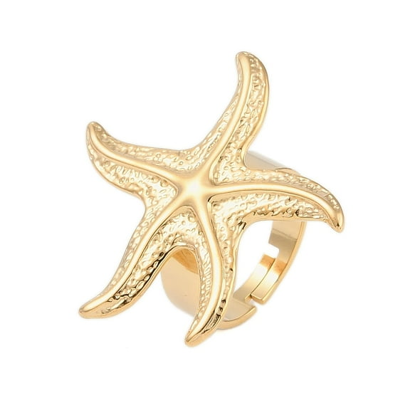 3pcs 304 Stainless Steel Adjustable Rings for Women Starfish golden Size 7 1/4(17.5mm)