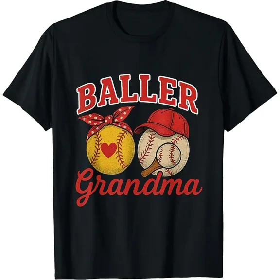 Funny Baller Grandma Softball Baseball T-Shirt - Cute Sports Lover Vintage Grandparent Game Day Gift Tee