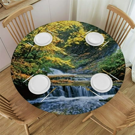

Sheronv Waterfall Stream Forest Round Tablecloth Stain-Resistant Washable 100% Polyester Fiber Ideal for Indoor/Outdoor Dining Parties Wedding 31 -35