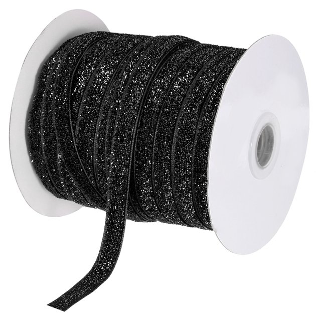 Unique Bargains Metallic Glitter Velvet Ribbon 3/8 Inch x 50 Yard Single Face Sparkle Ribbon Gift Wrapping Black