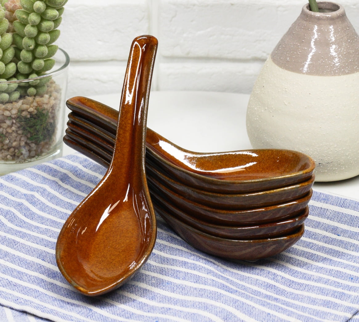 Made In Japan Modern Sleek Glazed Ceramic Large Cherry Red Soup Spoons
