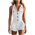 thumbnail image 3 of Sentmoon Plus Size Rompers Sleeveless V Neck Classy Outfits for Women Solid Color Button Down Regular Fit Baggy Overalls for Women Summer for Work and Office XS-2XL, 3 of 7