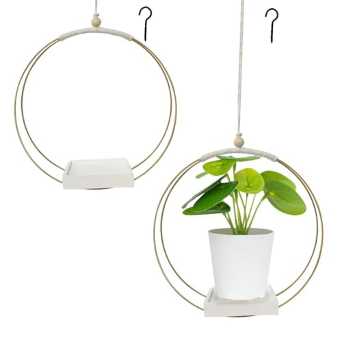 1 Pack Plant Hanger with Wood Base Modern Hanging Plant Holders for Indoor Plants Boho Macrame Hanging Planter Shelf Flower Pot Holder for Wall Ceiling Home Decor