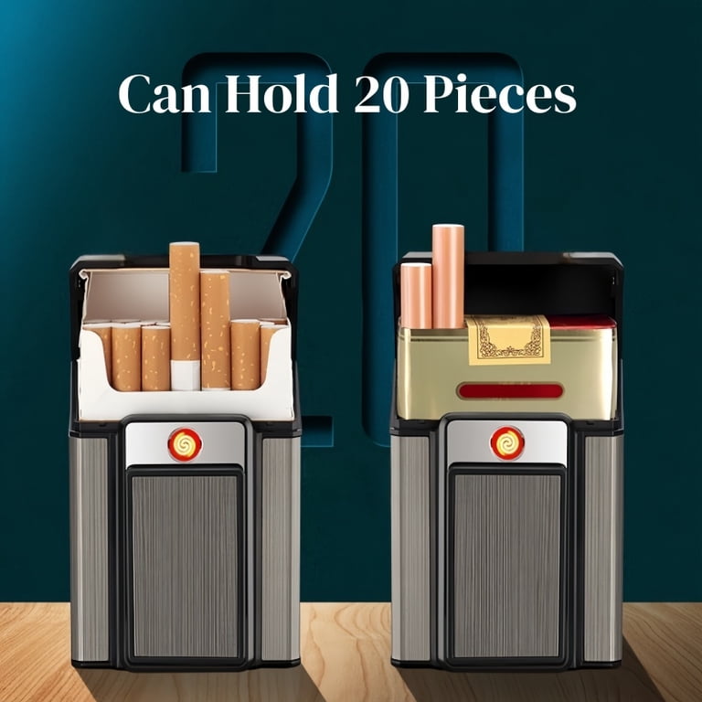 2 in 1 cigarette case and lighter 3.95*2.36" with Lighter, 20 Capacity Portable Cigarettes Box Holder Dual Arc USB Rechargeable Flameless Windproof Cigarette Case with Lighter, Butane