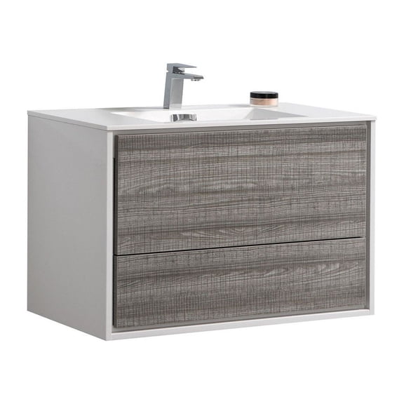 KubeBath DeLusso 36"  Ash Gray Wall Mount Modern Bathroom Vanity