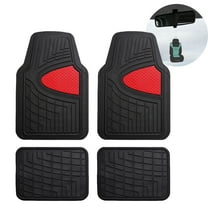 FH Group Rubber Non-Slip Red Car Floor Mats, Universal Fit 4pc Full Set with Air Freshener