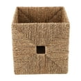 thumbnail image 2 of Cesta de almacenamiento tejida a mano, plegable, sencilla, para baño, escritorio, organizador de artículos diversos, cesta rectangular tejida de algas, 2 of 10