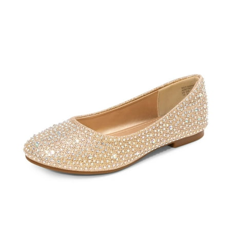 Dream Pairs Kids Girls Flat Shoes Fashion Comfort Dress Shoes Princess Slip On Wedding Shoes MUY-SHINE GOLD/GLITTER Size 11