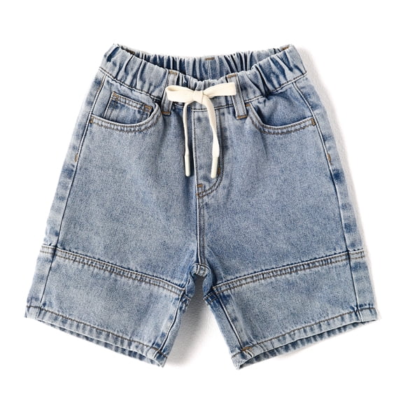 KIDSCOOL Boys Denim Summer Jeans Half Pants Drawstring Elastic Waist Shorts, Light Blue, 2-3 Years