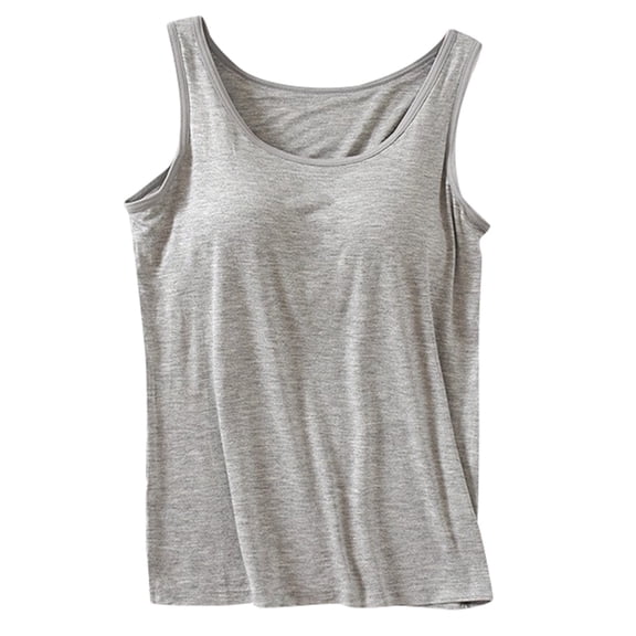 ZXLBBD Womens Tank Tops with Built In Bras Summer Crew Neck Sleeveless Camisole Plus Size Padded Workout Tops Casual Outdoor Loose Fit Daily Wear