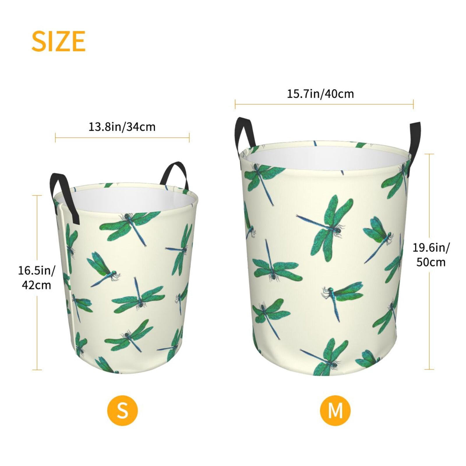 Large Laundry Basket with Handles - Dragonfly Green Kids Baby Dirty Clothes Laundry Hamper for Bedroom Aesthetic
