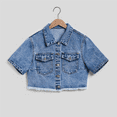 thumbnail image 4 of Women's Short Sleeve Denim Jacket Button Down Trucker Jacket Y2K Cropped Jean Jackets Blue M, 4 of 5