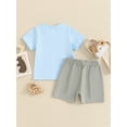 thumbnail image 4 of Suealasg 2Pcs Toddler Boys Summer Outfit Dinosaur Print Short Sleeve Tops with Elastic Waist Solid Color Shorts 6M 1T 2T 3T Baby Boys Clothes, 4 of 8