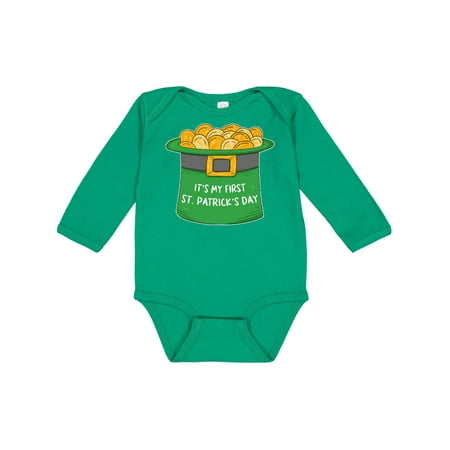 

Inktastic It s My 1st St. Patrick s Day with Green Top Hat and Gold Gift Baby Boy or Baby Girl Long Sleeve Bodysuit