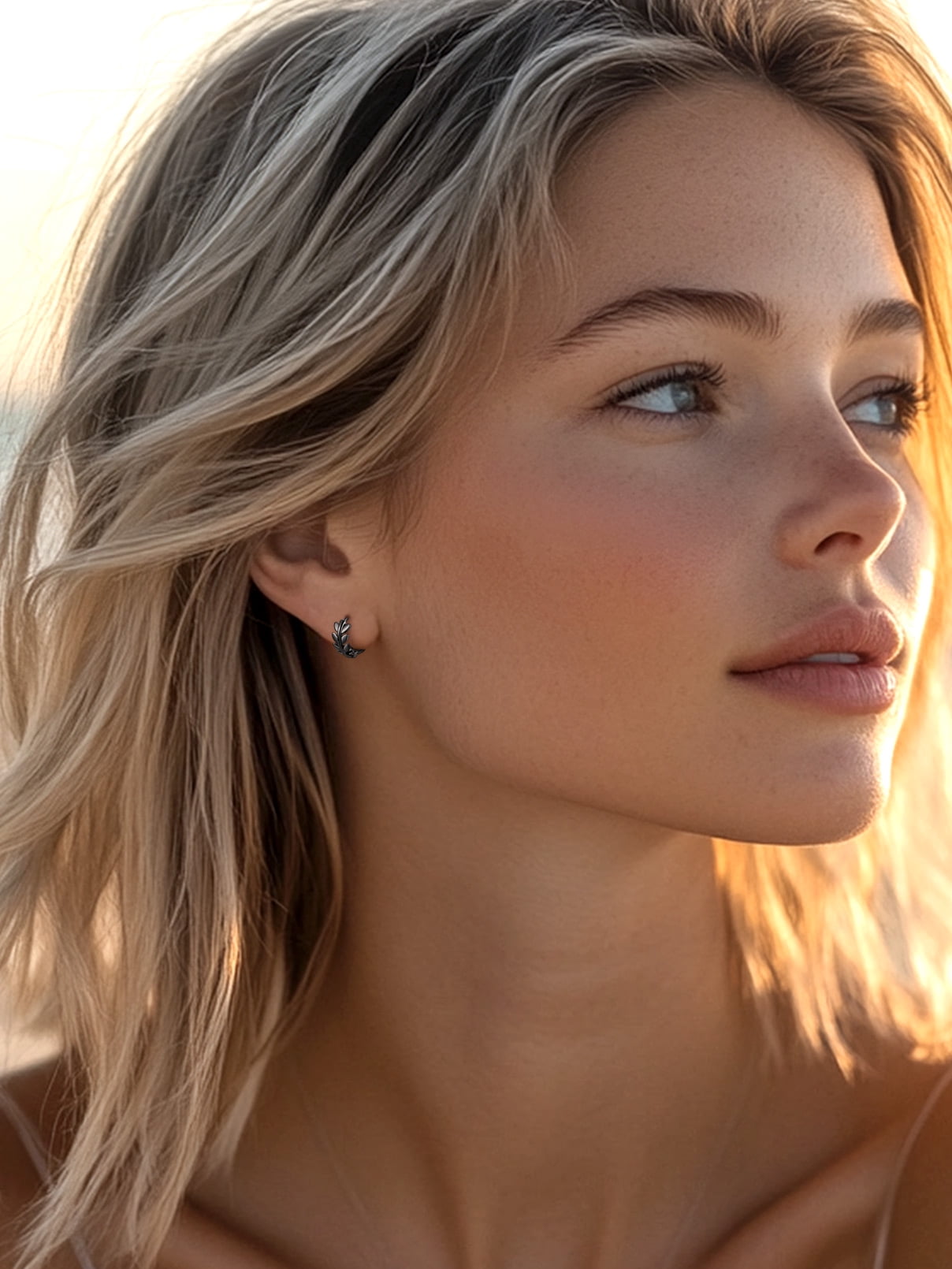 FaithHeart 925 Sterling Silver Leaf Huggie Hoop Earrings for Women Lightweight Dainty Hypoallergenic Small 9mm Cartilage Huggies Black Earrings Jewelry Gift for Granddaughter Sister Christmas