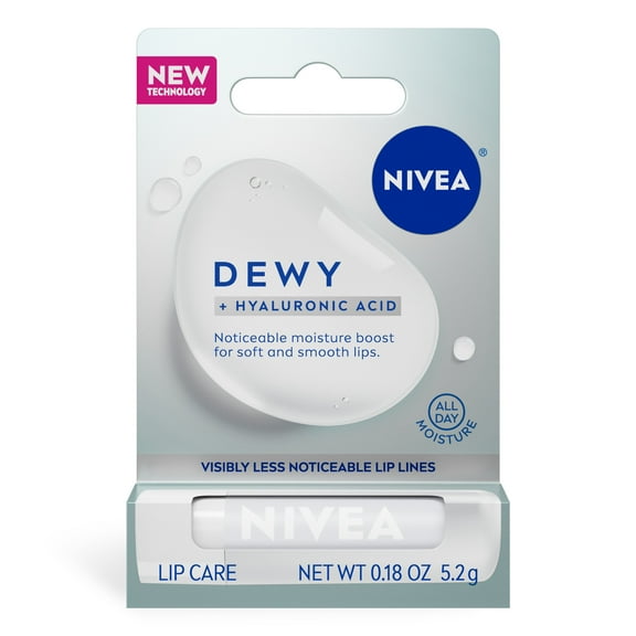 NIVEA Dewy Lip Care, Hydrating Lip Balm with Hyaluronic Acid, All-Day Moisture, 0.18 oz