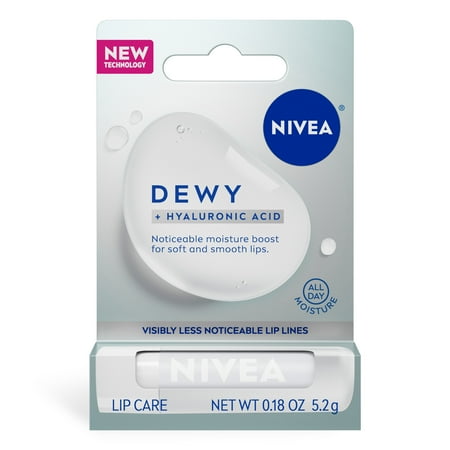 NIVEA Dewy Lip Care, Hydrating Lip Balm with Hyaluronic Acid, All-Day Moisture, 0.18 oz
