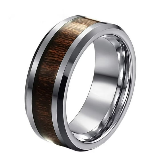 PAMTIER Men's Women's Stainless Steel Simple Center Wood Inlay Wedding Ring orange Size 12