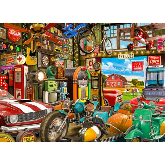 Vermont Christmas Company Antiques Garage Jigsaw Puzzle 1000 Piece - Vintage Themed Puzzle for Adults and Families