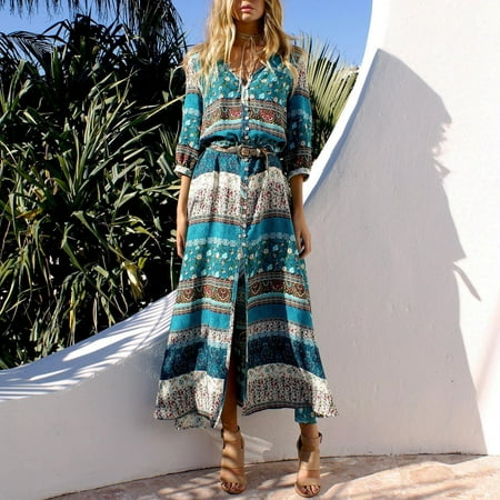 

Summer Dresses For Women 2022 Women s Vacation Cardigan Dress Fashion Print Button Beach Skirt Summer For Women Plus Size