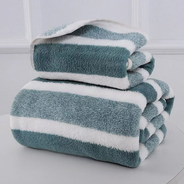 XmhyTop-A Juego de 3 toallas de coral ultrasuaves para baño, de secado rápido y absorbentes, color verde.