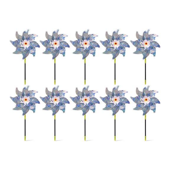 Reflective Pinwheels 10-Pack Silver Flower 20.47in × 9.45in Weather-Resistant Outdoor Spinners for Garden Decoration