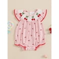 thumbnail image 3 of Cenuakty Newborn 0-18M Girls Rompers Cherry Embroidery Round Neck Fly Sleeve Infant Fashion Bodysuits Jumpsuits, 3 of 9