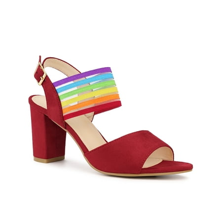 

Unique Bargains Women s Open Toe Colorful Elastic Strap Chunky Heel Sandals