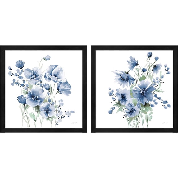 Great Art Now Secret Garden Bouquet Blue by Katrina Pete, 2 Piece Framed Art Set Each 13.25"W x 13.25"H