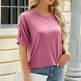 thumbnail image 6 of Scyoekwg Tops For Women Trendy Round Neck Button Sleeve Tshirt Loose Summer Comfy Lightweight Solid Color Short Sleeve T Shirts Casual Blouses (Pink,XL), 6 of 7
