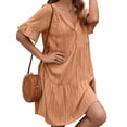 thumbnail image 4 of Txlixc Vestido suelto de manga corta para mujer con versión de línea A, ropa de verano con cuello en V de color sólido de estilo simple Txlixc Estilo de ocio, 4 of 6