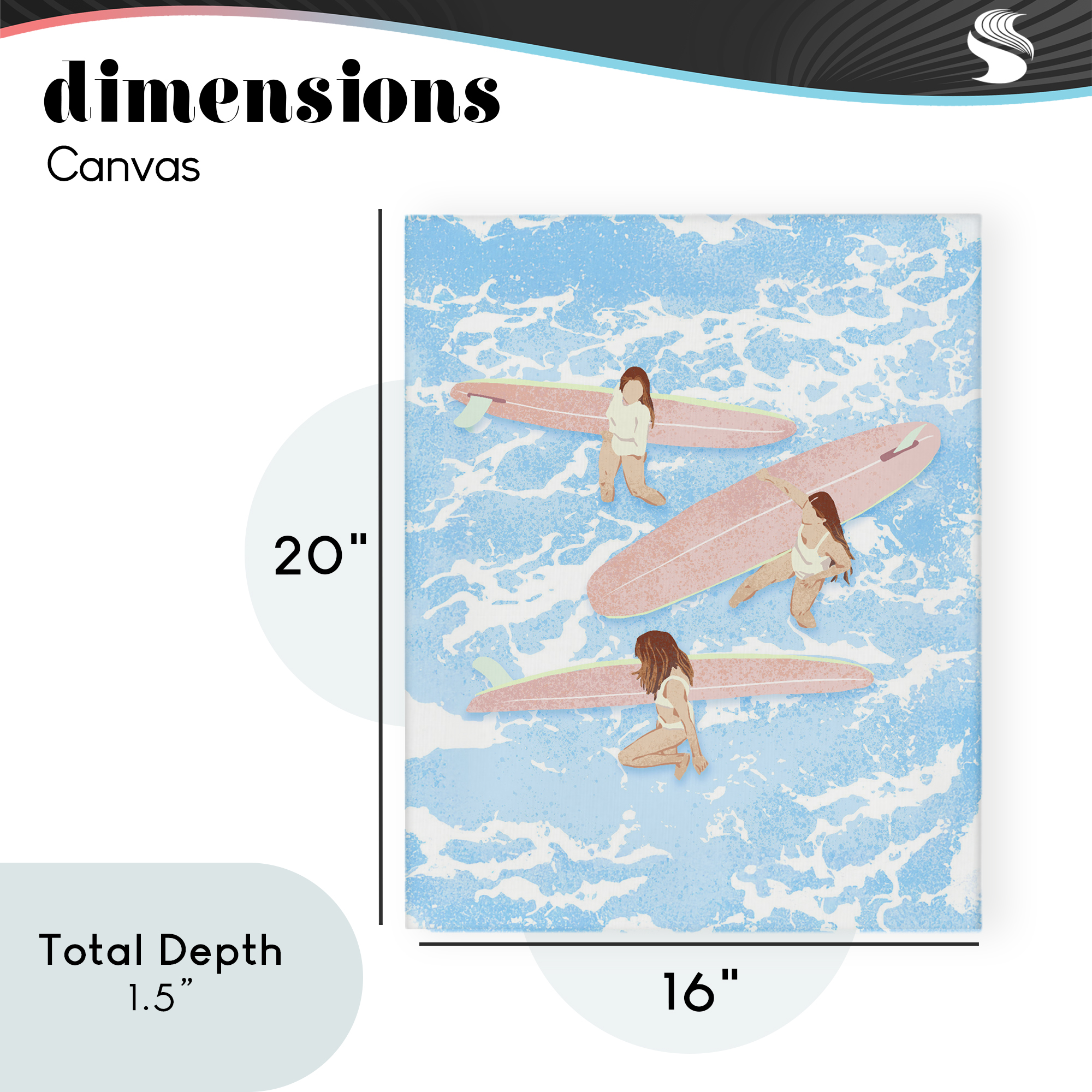 Surfing Girls Trio Canvas Wall Art, design by Ziwei Li