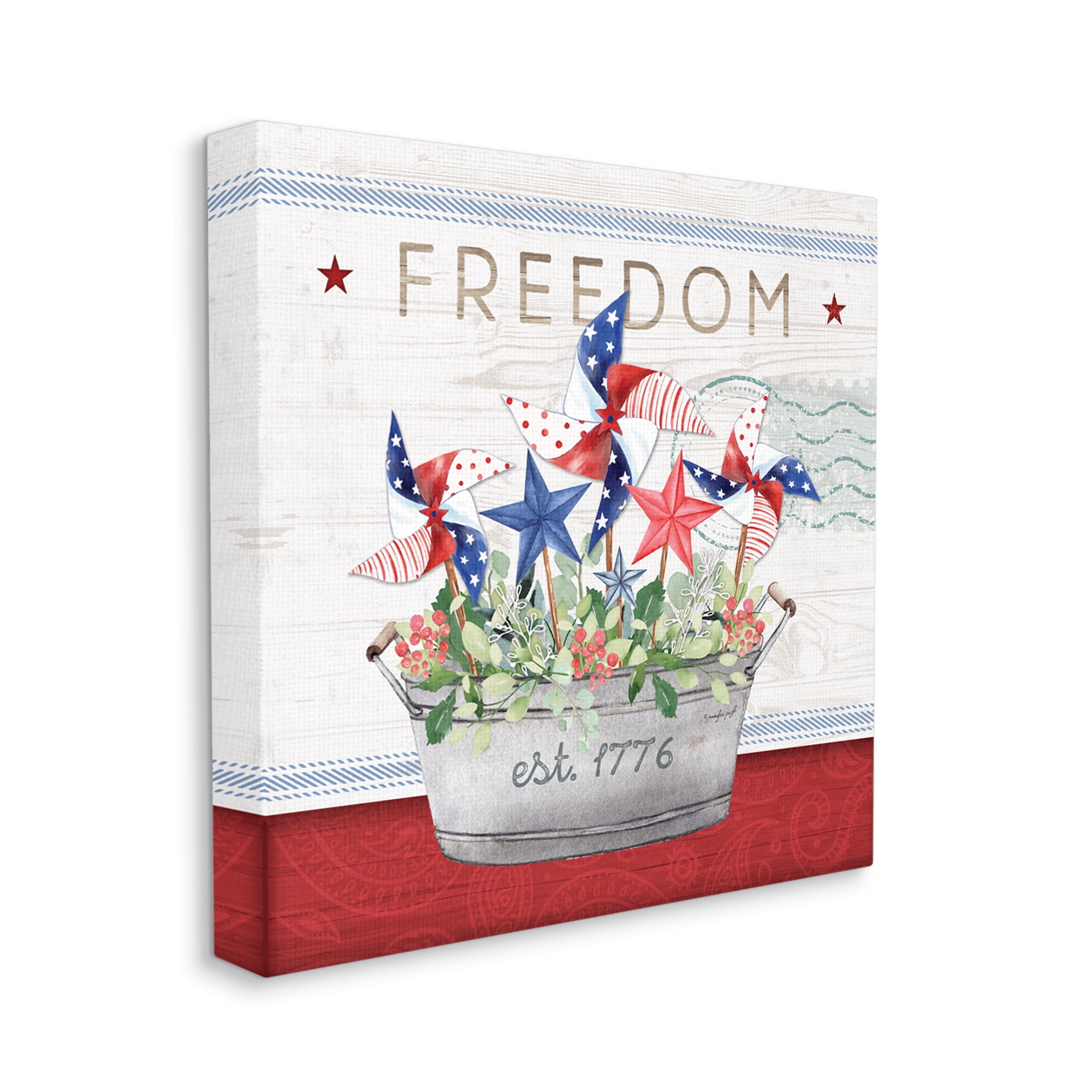 Stupell Freedom Americana Floral Pinwheels Holiday Painting Gallery Wrapped Canvas Print Wall Art