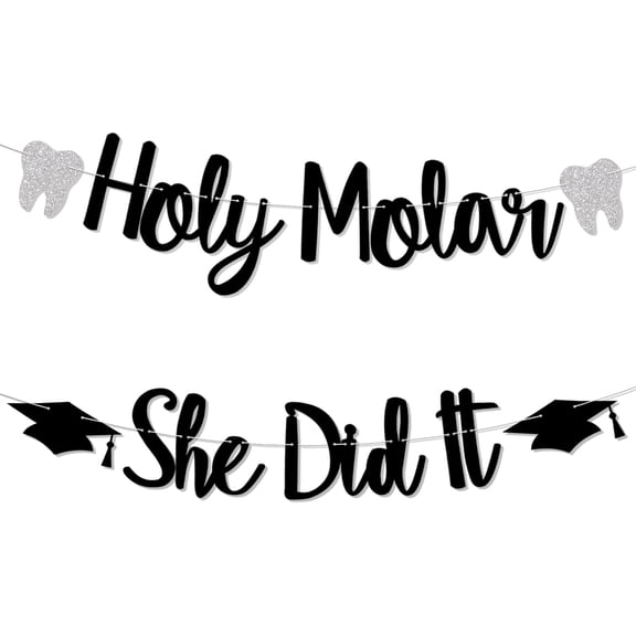 Holy Molar She Did It Banner, Hygienist Grad Decor, Hygiene Queen, Congrats RDH Banner, Dentist Graduation Party Decorations, New Dental Graduation Party Decorations Black Glitter