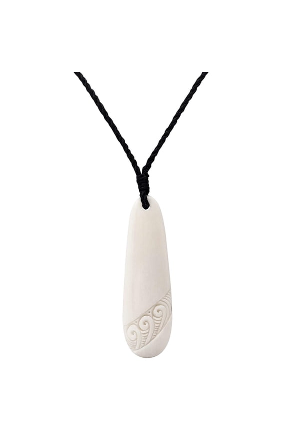 Women's Men's Hand Carved Bone Small Maori Engraved Koru Roimata Pendant Necklace