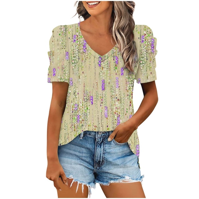 Birdeem Blouses pour Femmes Mode Décontractée Manches Courtes T-Shirt Ample Blouse Tops