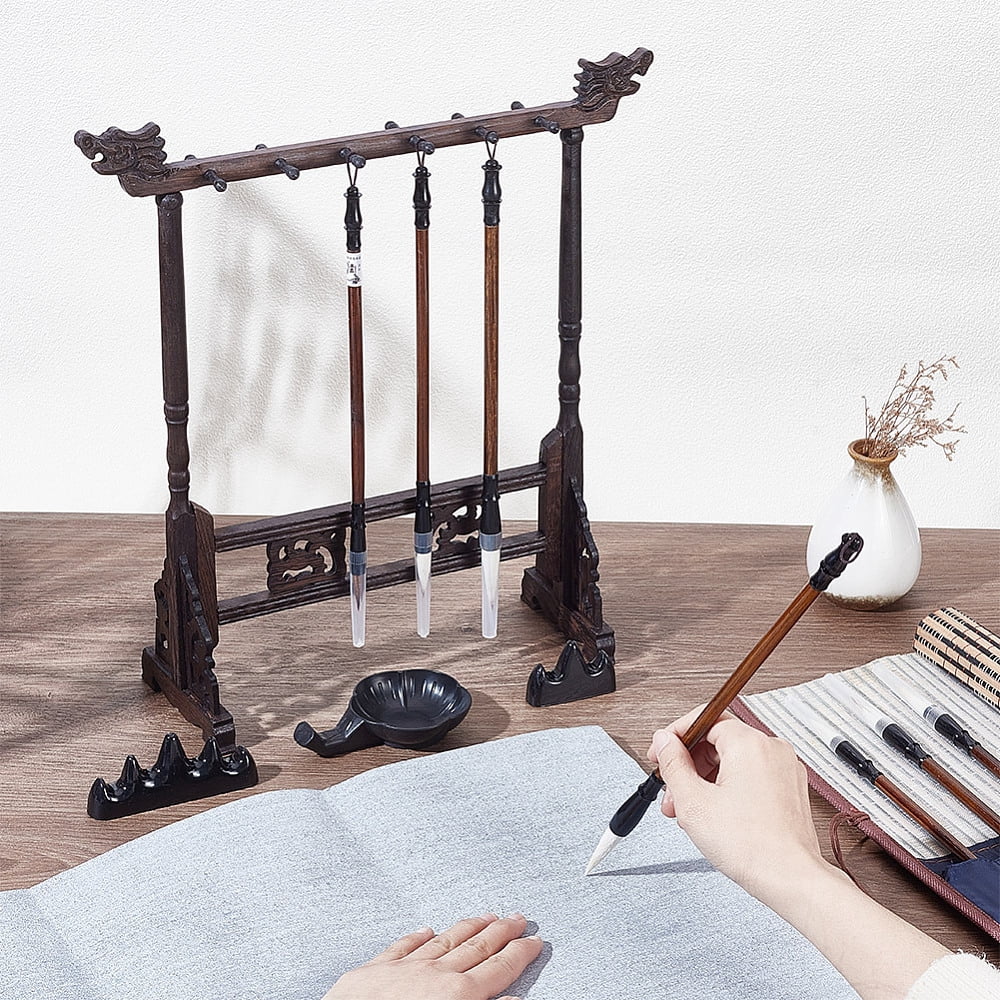 1 Set Chinese Calligraphy Drawing Kit include Brush Holder & Brush Pen & Water Writing Magic Cloth for Chinese Calligraphy Lovers Mixed Color