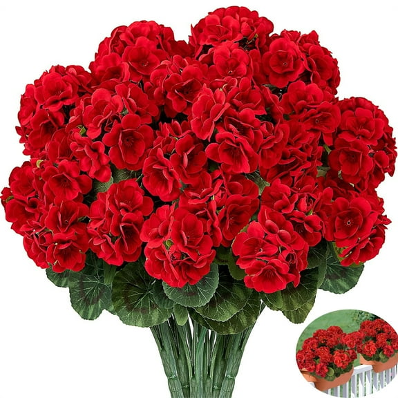 Artificial Geraniums for Outdoors Tutuviw 6 Pcs 14in Red Geraniums Artificial Flowers Realistic Silk Flower Fake Silk Geraniums Bouquet for Garden Patio Table Centerpieces Indoor Decor (RubyRed)