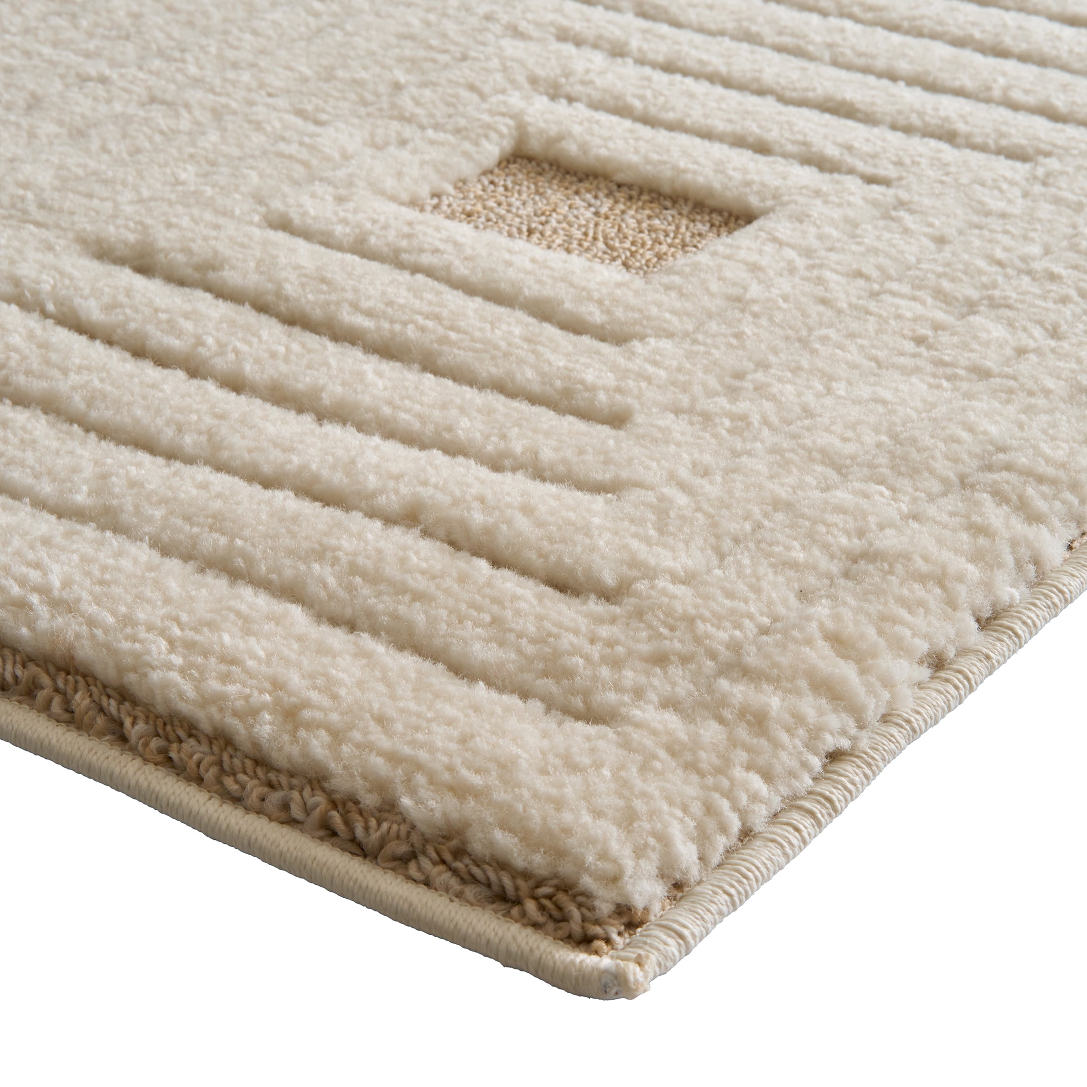 Better Homes & Gardens Tan/White Linear Square Geo High-Low Indoor Rug Runner, 2.5' x 7'
