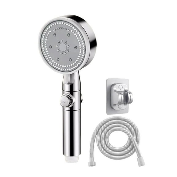 handheld shower head, 8 Modes Hand Shower High Pressure Water Saving Shower Head, Flexible Detachable Shower Head, One Button Shut Off, with 79in Hose, Base,Silver
