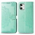 thumbnail image 2 of Dteck For Apple iPhone 12 Mini 5.4" [Flower Embossed] PU Leather Wallet Flip Folio Protective Case Cover with Card Holder and Stand, Green, 2 of 6